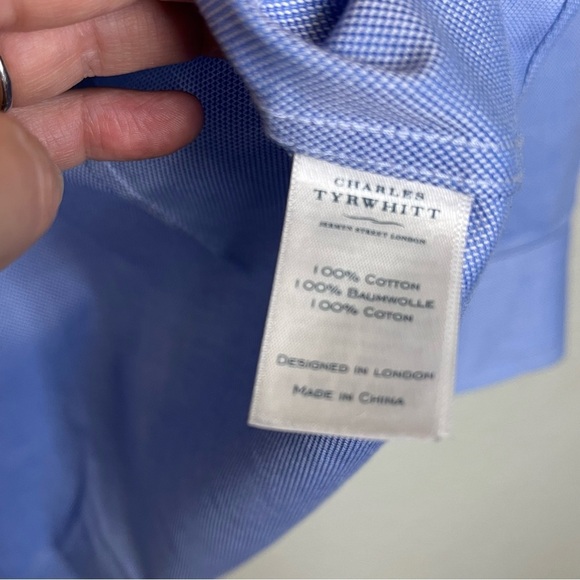 Charles Tyrwhitt Extra Slim Fit No Iron Button Down Blue Shirt Men's Size 16/35 - Picture 4 of 13